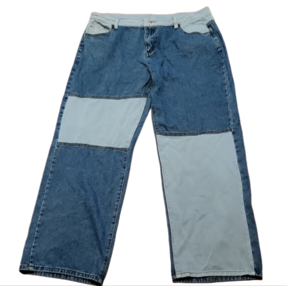Patchwork Womens Jeans Size 2XL Straight Leg Pants Unbranded Color Block Denim